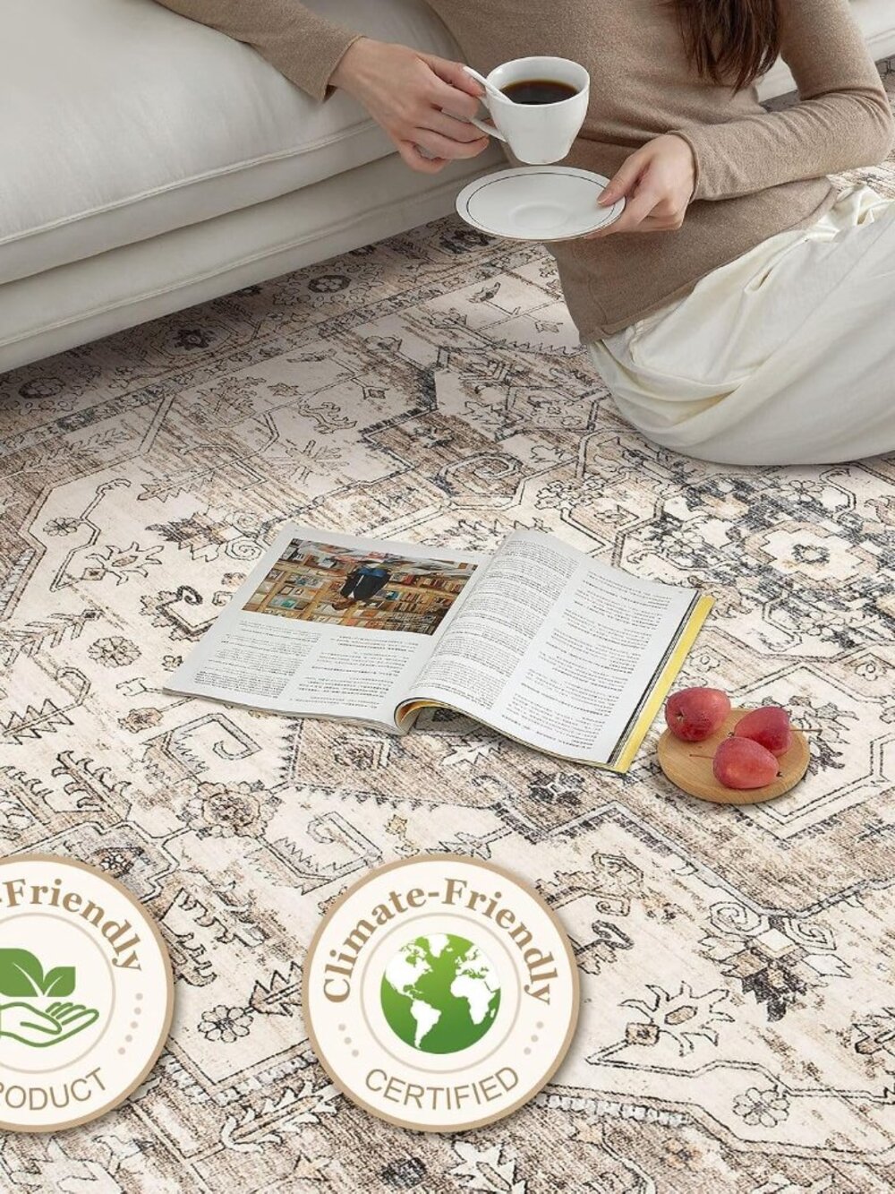 Area Rug 8x10 Washable Vintage - Soft Traditional Rugs for Living Room Large Non - Picture 5 of 8